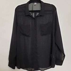 Old Navy Black Patterned Sheer Long Sleeved Blouse